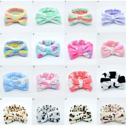 Korean Fashion Dot Printed Plush Bow Headbands Wash Face soft Hairband Makeup Headwrap Turban Elastic Headband Hair Accessories
