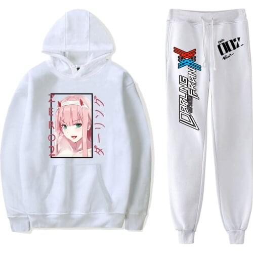 Zero Two Pants Suit Anime Cosplay Darling In The Franxx Cute Print Oversized Hoodies And Sweatpants Hooded Sweatshirt Tracksuits