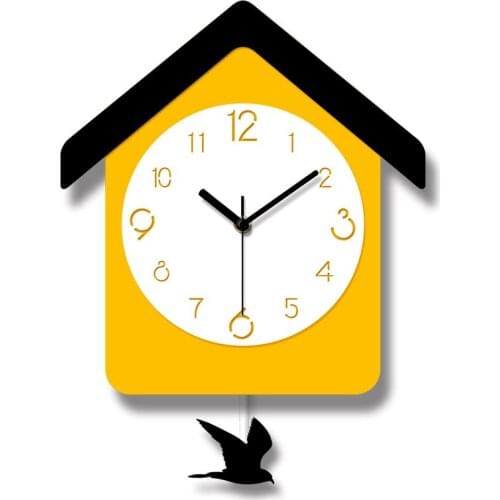 Creative fashion yellow small house styling decorative wall clock Fun bird swing clock