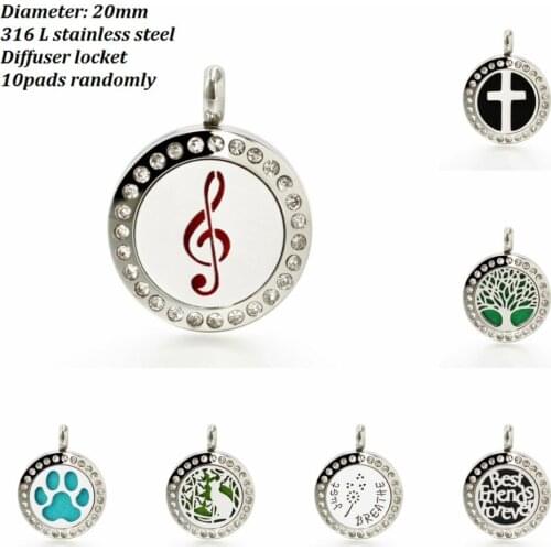 Just breathe Sparkling Cute 316 L Stainless Steel Magnetic Essential Oil diffuser locket with 10 pads 20mm medallion no chain