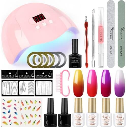 Temperature Changing Color Gel Nail Polish Set With UV LED Lamp All For Manicure Nail Art Design With Top Coat Base Coat