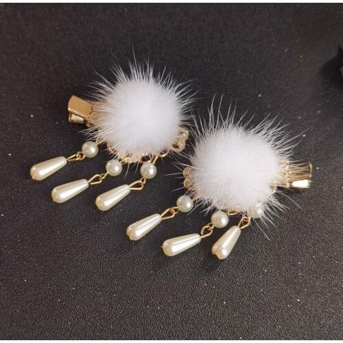 Vintage Hair Grips for Girls Chinese Style Pompon Ball Hair Clips Hair Accessories Hanfu Hairpins 1 Pair Simple Packaging