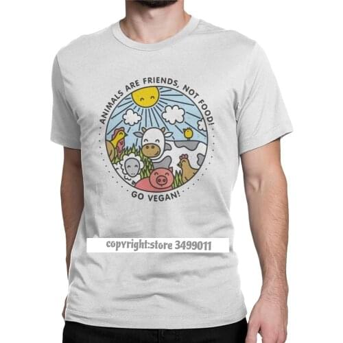 Go Vegan Animals Are Friends Not Food Men Tops T Shirt Vintage Cotton Fitness Tees Round Neck T-Shirt Male