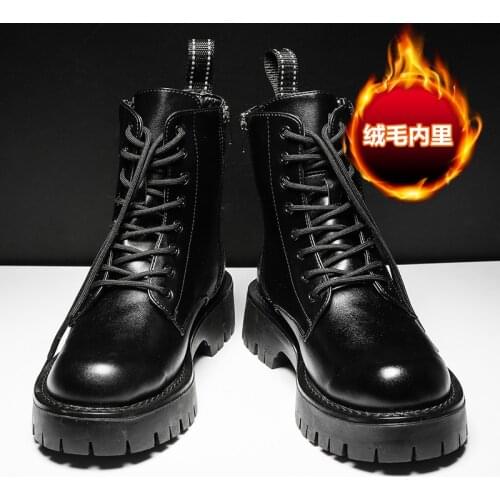 Mens Boots Fashion Popular Lace-up Zipper Assort Martin Boot Thick-soled Hiking Casual Boot Autumn Winter Plus Velvet Keep Warm