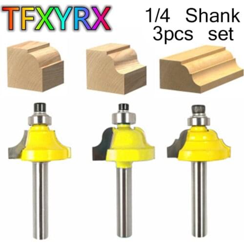 3pcs 1/4inch Shank Roman Ogee Beading Router Bit Set with Bearing Edging Milling Cutter for Wood Double Flutes Woodworking Tools