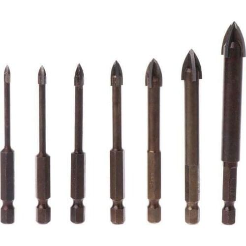 Hex Shank Cross Drill Bits Glass Tile Ceramic Concrete Hole Opener Wood Plastic Drill Bit Set Drilling Tools 3/4/5/6/8/10/12mm