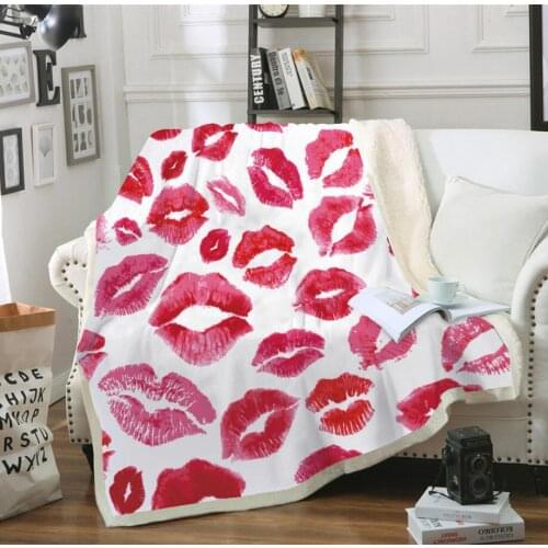 Hoodie Blanket Plush Throw Blanket 3D Red lip Printed Sherpa Fleece Microfiber Throw Blanket 2019 Drop Shipping