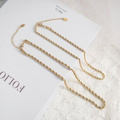 Trendy Stainless Steel Rope Chain Choker Necklace For Women Statement Layered Twist Chain Collar Gold Necklace Party Jewelry