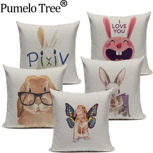 Nordic Decoration Home Animals Rabbits Outdoor Cushion Cases Natural Watercolor High Quality Cartoon Pillow Covers For Car Sofa