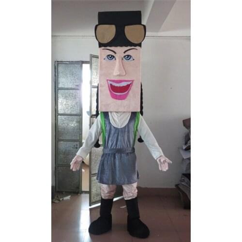 High quality Pretty Red Girl Mascot Costume Young Girl Maid Adult With Long Black Braid Big Eyes Party special clothing