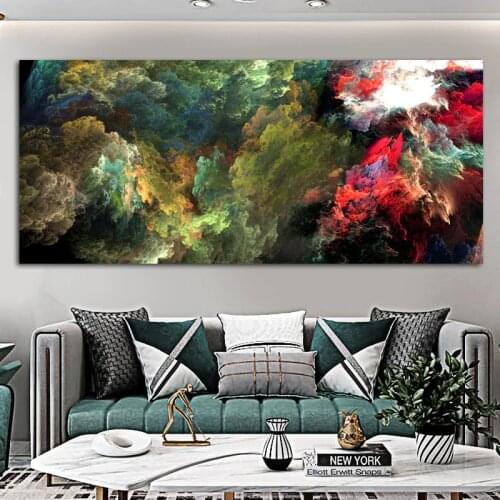Wangart Nice Cloud Abstract Oil Painting Greenlandscape Wall Picture For Living Room Canvas Modern Art Poster And Print