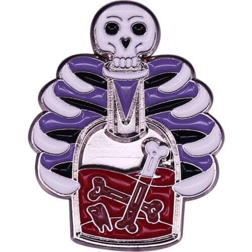 Skeleton Poison Bottle Badge Halloween Horror Gothic Occult Death Pin Apothecary Victorian Steampunk Jewelry