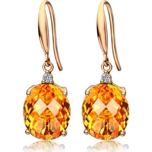 Natural Citrine 14K Yellow Gold Drop Earrings for Women Timeless Design Delicate Female Wedding Luxury Earrings Fine Jewelry