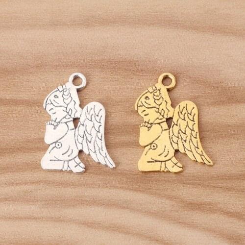20 Pieces Girl Kids Baby Praying Angel Charms Pendants Double Sided for Necklace Jewellery Making Findings 24x17mm