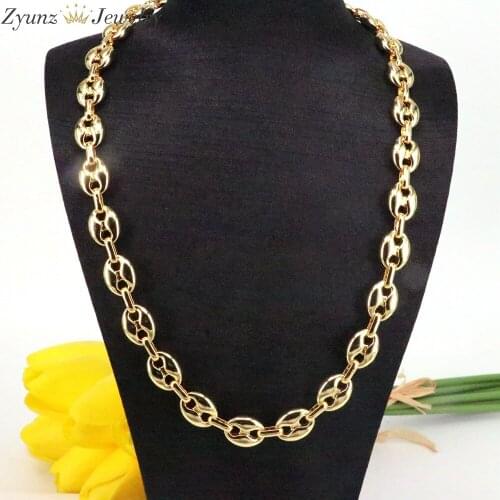 3PCS, 11MM WideCoffee Beans Cuban Link Chain Choker Necklaces for Women Gold Color Rock Punk Jewelry