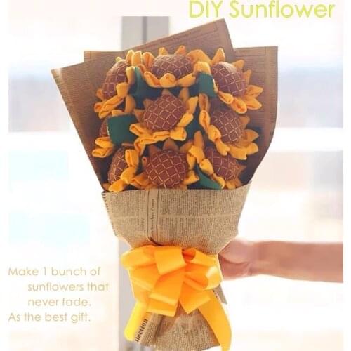 9 Pcs DIY Sunflower Bouquet Hand Sewn Handmade Material Package Cloth Art Gifts for Her Home Decoration Stencils