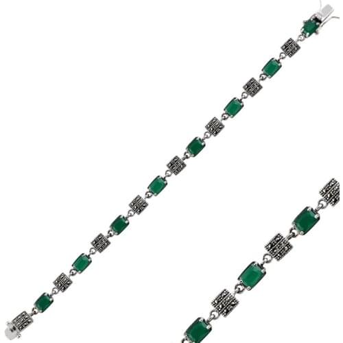 Silver 925 Sterling Marcasite & Zircon Crystal Bracelet