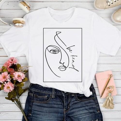Be Kind Face Line Drawing T-shirt Abstract Kindness Matters Quotes T-shirt Casual Women Inspirational Christian Top Tee Shirt