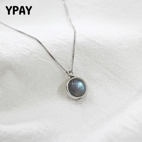 YPAY Real 925 Sterling Silver Handmade Moonstone Pendant Necklace Box Chain Necklaces For Women Fine Jewelry Wholesale YMN038