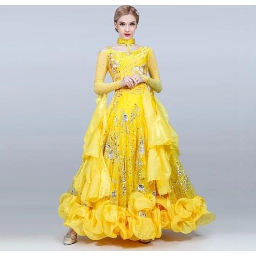 Ballroom dance competition dress women long ballroom dress for girls ballroom waltz dress dance wear rhinestone luminous costume