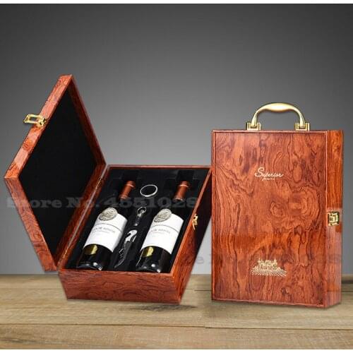 European Wooden Wine Box Leather Red Wine Gift Box for Double Bottle Home Storage Organizer Storage Bin Home Decoration