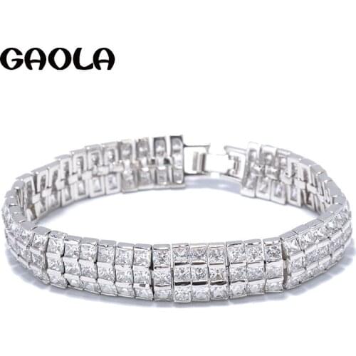 GAOLA Woman Classic White Gold Color Shinning AAA Square Cubic Zirconia Paved Bracelets Fashion Luxury Jewelry GLS0101