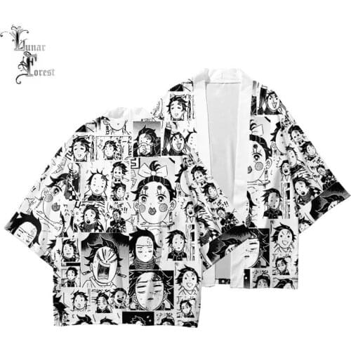 Demon slayer tanjiron zenitsu funny anime face kimono haori women/men kimono summer casual short sleeve cardigan loose