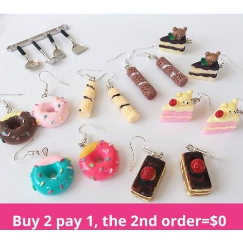 Yummy sweets earring with eardrop candy cake Donuts sandwich dangler Dessert models kawaii cute toy gift for girl lady