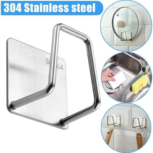Kitchen 304 Stainless Steel Sponges Holder Self Adhesive Sink Sponges Drain Drying Rack Storage Holder Kitchen Sink Accessories