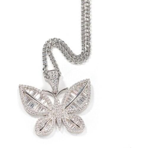 Fashion Bling Iced Out Butterfly Pendant Pave Cubic Zircon Luxury Necklace For Women Hip Hop Crystal Jewelry