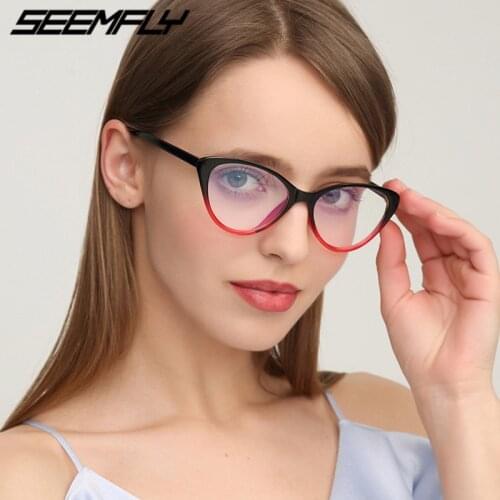 Seemfly Women Fashion Vintage Cat Eye Glasses Frame Women Eyeglasses Optical Plastic Clear Lens Eyeglasses Female Eyewear 2020