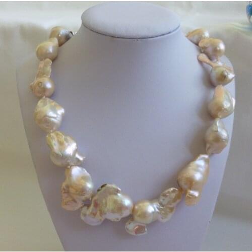 Silver Genuine 20-23mm Baroque freshwater pearl necklace shipping free