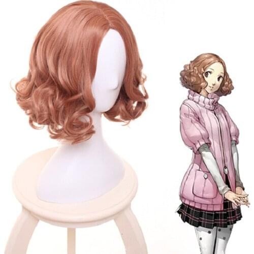 IHYAMS Anime Game Persona 5 Haru Okumura Cosplay Wig Halloween Play Short Curly Wig Party Stage Synthetic Hair