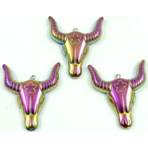 Natural Quartz crystal Titanium Hematite hand-CarvedCattle head Gem pendant for diy jewelry making necklace Accessories3pcs