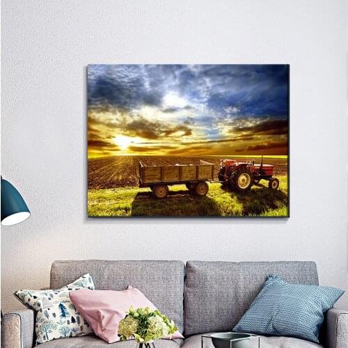 Full layout tractor 5D Diy Daimond Painting "Sunset landscape" 3D Diamond Painting Square Rhinestones Painting Embroidery FG1622