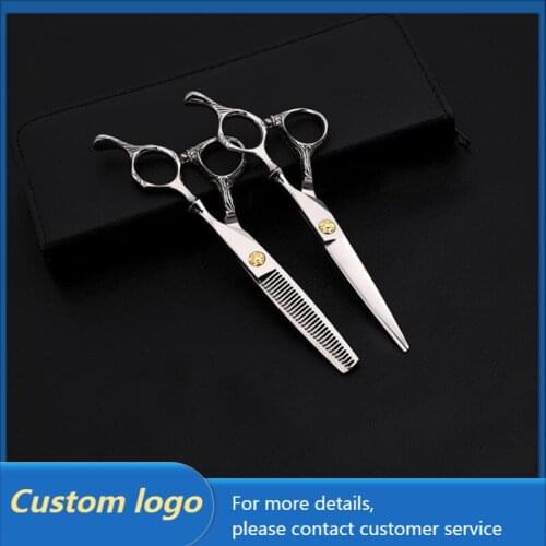 440c Professional Haircut Shears Custom Logo The Barber Shop Cut Teeth Cut Flat Stainless Steel Haircut Suit