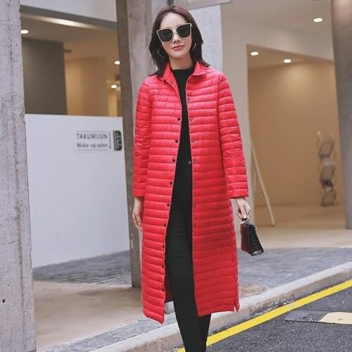 White Duck Down Jacket Women Autumn Winter 2021 Light Thin Black Coat Female Long Parkas Puffer Jackets Casaco Feminino Gxy95