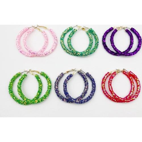 Fashion Glitter Hoop Earrings Glitter Sequins Jewelry Geometric Charm Design Round Bling Rhinestone Women Hoop Jewelry Earring