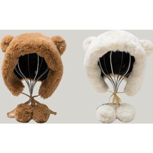 Women Winter Hats Girl Cute Ear Fleece Fur Earflap Caps Solid Plain Women Ski Caps Female Russian Hats Ladies Trapper Hats