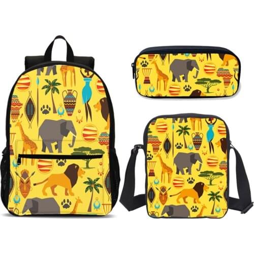 Lion Elephant Printing School Bags For Girls Kids School Backpack 3pcs Set Cartoon Children Schoolbags Fashion Girls Backpacks