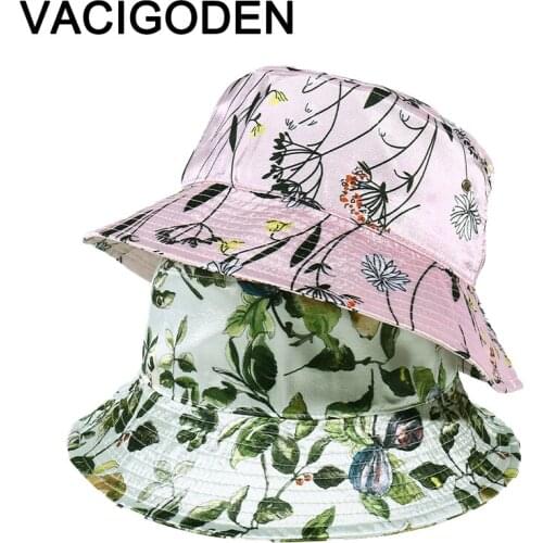 VACIGODEN Women Flower Printed Bucket Hat Mercerized Cotton Sunbonnet Fedoras Outdoor Chapeau Fisherman Caps De Pescador Gorros
