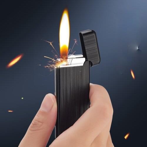 Ultra-thin Grinding Wheel Side Sliding Personality Metal Gas Lighter Smoking Accessories for Weed Cute for Girls Encendedores