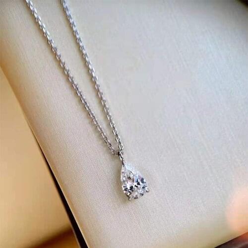 Women Light Luxury 0.75ct Pigeon Egg Necklace High Carbon Diamond Water Drop 925 Sterling Silver Chain Necklace Banquet Jewelry