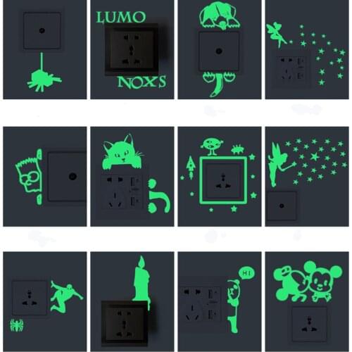 Luminous Cartoon Switch Sticker Fluorescent Fairy Moon Stars Home Decor living room Kids Room kitchen Switch Decoration Supplies