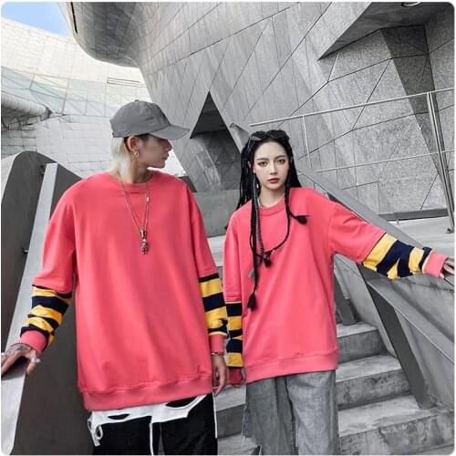 Couple Round Neck Sweater With Stripes and Drop Shoulders Hoodie 300g 6 Colors S-3XL