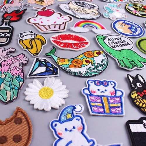 Pulaqi Cute Cartoon Embroidery Patches For Clothing Cat Unicorn Iron On Patches On Clothes Animals Stripes Appliques For Clothes