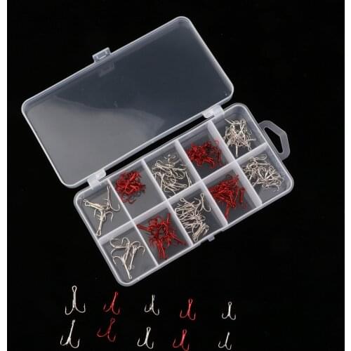 130 Pieces Carbon Steel Barbed Fishing Hooks Set Triple Barbed Fish Hooks for Fishing Lures Baits