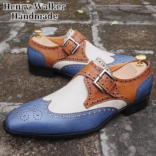 Luxury Men Loafers Shoes Slip On Monk Strap Mix-Colors Genuine Leather Mens Dress Shoes Office Business Wedding Men Casual Shoes