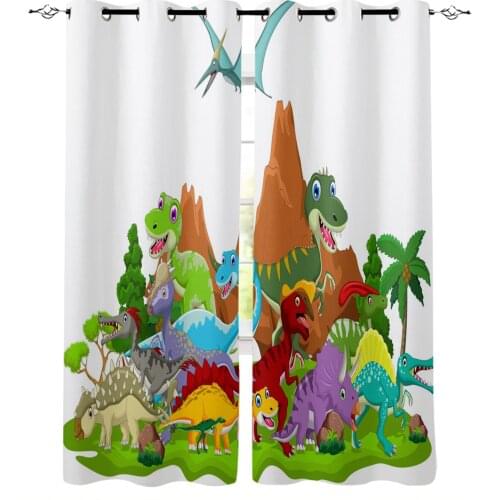 Jurassic Dinosaur Grassland Trees Window Curtains Home Decor Living Room Curtains Kitchen Drapes Panel Curtains for Bedroom