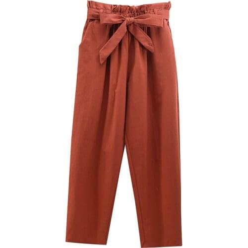 Sweet High Elastic Waist Pants Women With Bow 2020 Autumn Loose Black Pants Women Spring Casual Ankle-length Capris Pants Summer